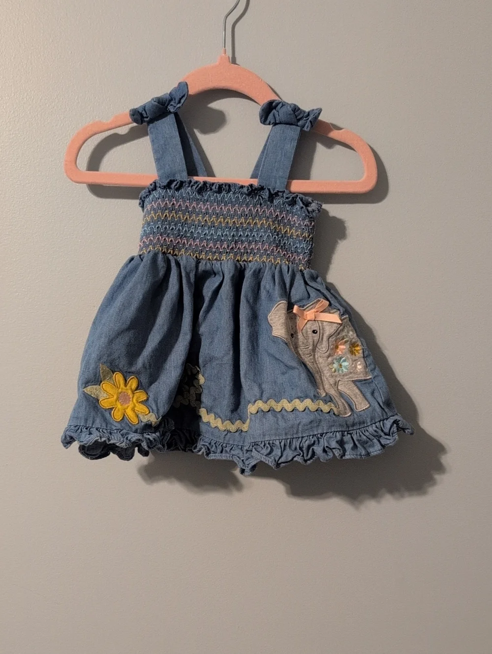 Good Lad Pink Denim Baby Dress with Smocked Detail